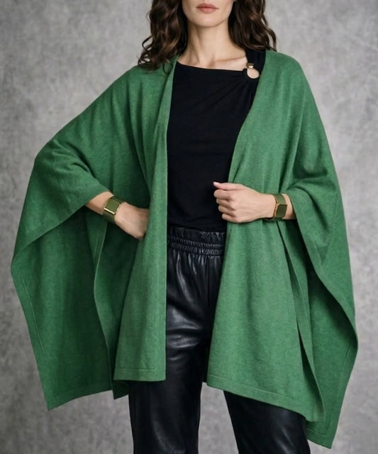 Capa verde para mujer con amarra-Capa Tejida Suave