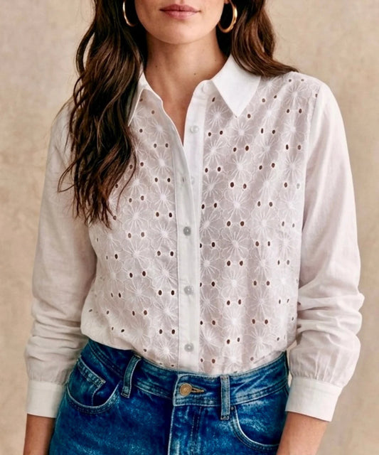 Camisa Blanca de broderie Danna - Manga Larga