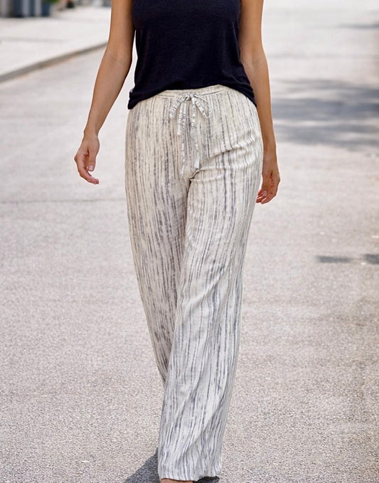 Pantalón Palazzo Tropea Estampado Crudo y Gris - Cintura Elásticada
