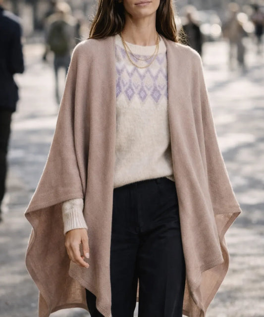 Capa beige para mujer elegante con amarra-Capa Tejida Suave