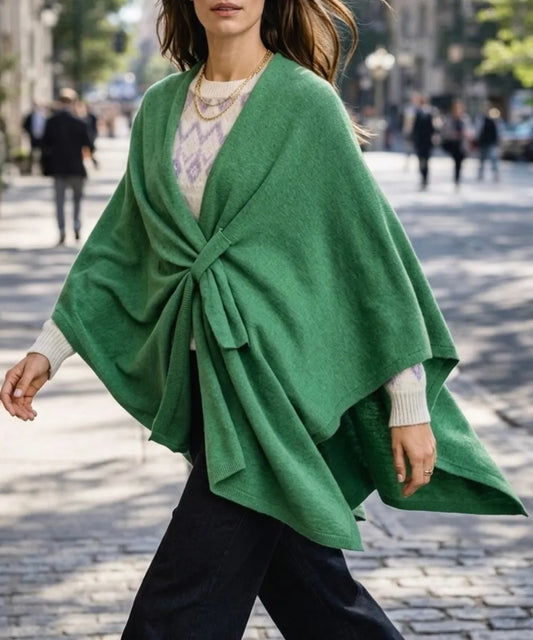 Capa verde para mujer con amarra-Capa Tejida Suave