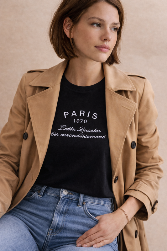 Polera Negra mujer Paris- Manga Corta