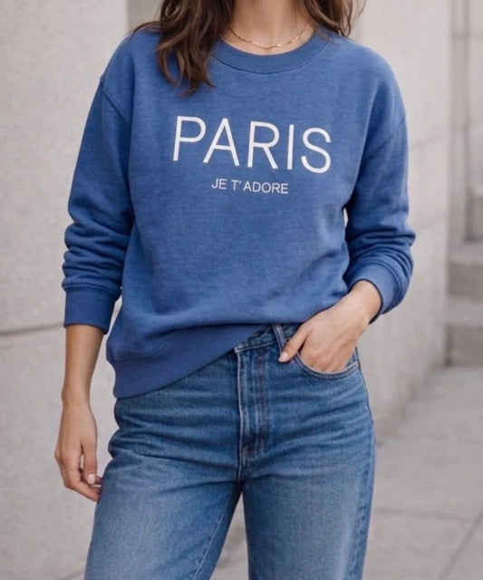Poleron Azul Denim Bordado Paris - Interior Frisado