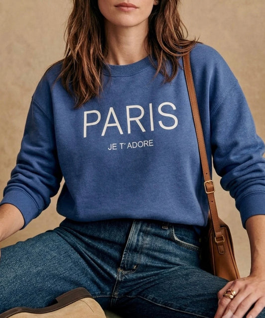 Poleron Azul Denim Bordado Paris - Interior Frisado