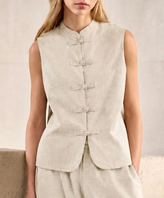 Chaqueta cuello mao beige