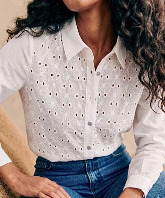 Camisa Blanca de broderie Danna - Manga Larga