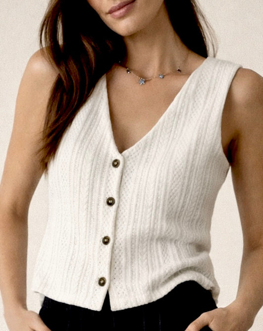 Gilet Tejido Crochet Genova - Color Crudo Escote en V