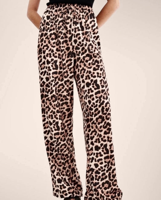 Pantalón de Satén Animal Print Leopardo - Cintura Elástica