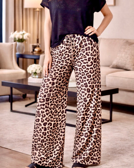 Pantalón de Satén Animal Print Leopardo - Cintura Elástica