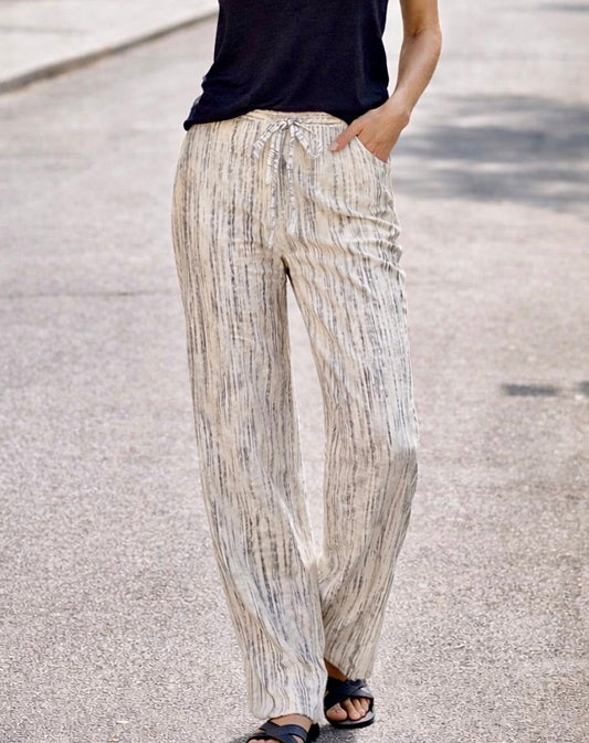 Pantalón Palazzo Tropea Estampado Crudo y Gris - Cintura Elásticada
