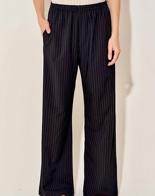 Pantalón Chicago Sastrero Rayado Negro de Pierna Amplia - Cintura Elástica