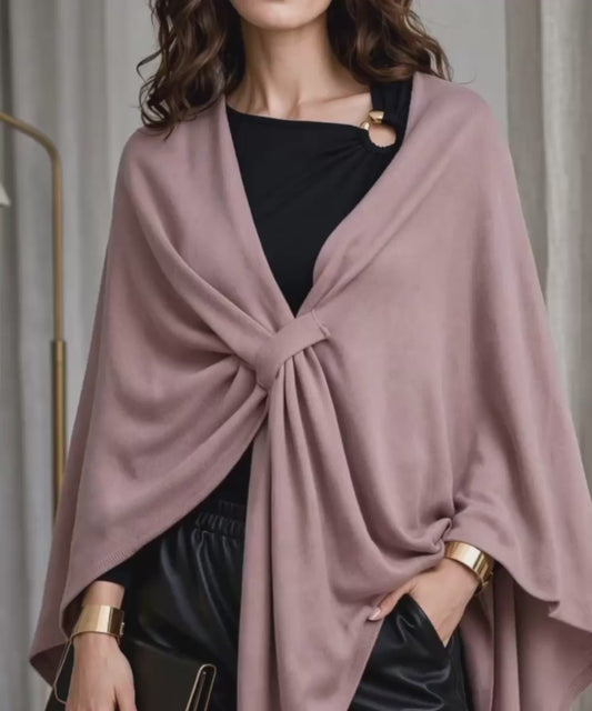 Capa beige para mujer elegante con amarra-Capa Tejida Suave